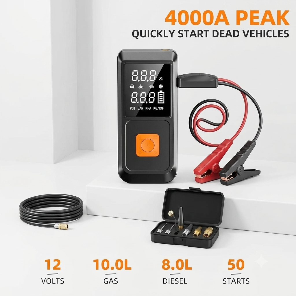 Car Battery Jumpstarter and Tyre Inflator [2-in-1]