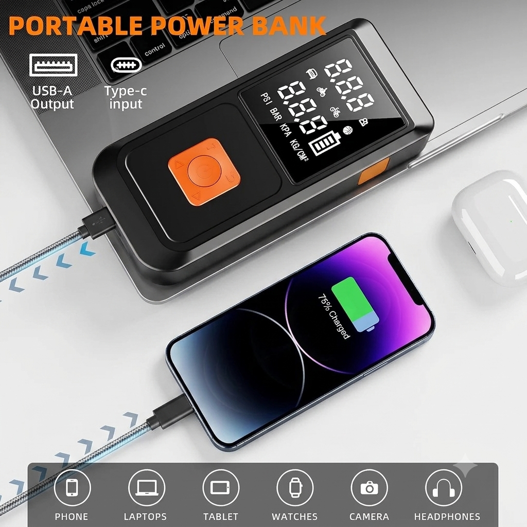 Car Battery Jumpstarter and Tyre Inflator [2-in-1]