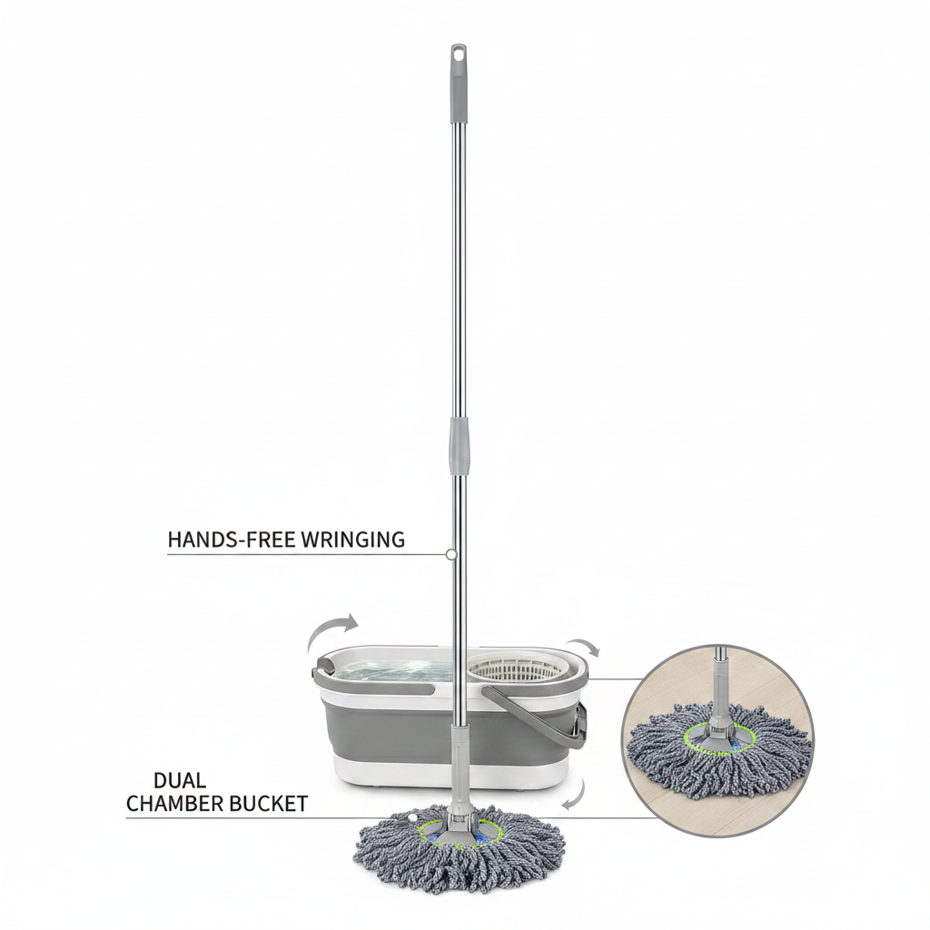 Hands-free Self Wringing Mop - full set with bucket