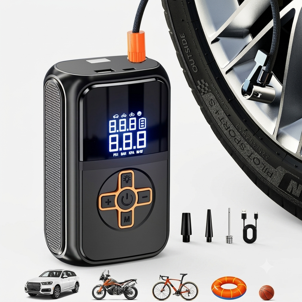 3-in-1 Digital Cordless Tyre Inflator - Auto Stop & LCD Display